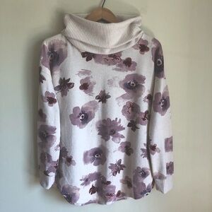 Reitmans cream white and purple floral cowl neck sweater top size medium